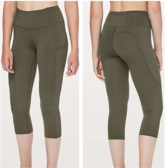 Lululemon Fast & Free Crop II Nulux Leggings Dark Olive - Picture 12 of 12